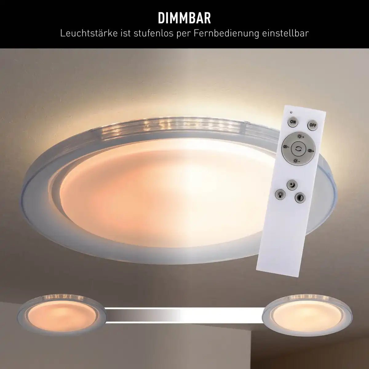 LED Deckenleuchte "CLAIRE" Ø 50,5 cm, 7,5 cm hoch, Metall und Kunststoff in Weiß, integrierte LED, 1600 lm, dimmbar, CCT-Funktion, 3000-5000 K, Nachtlichtfunktion