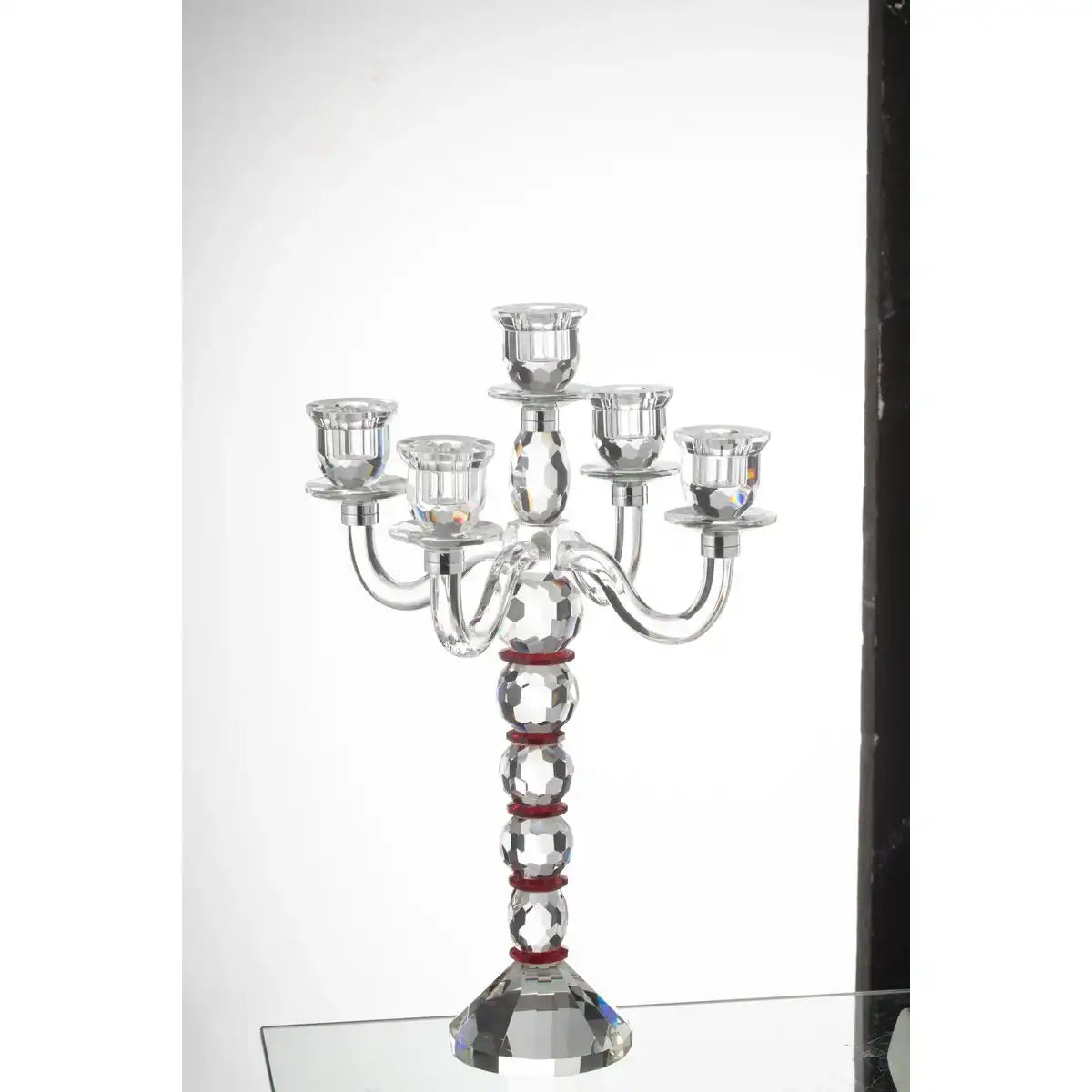 J-Line Kerzenhalter Annie 5 Arme Rot/Transparent