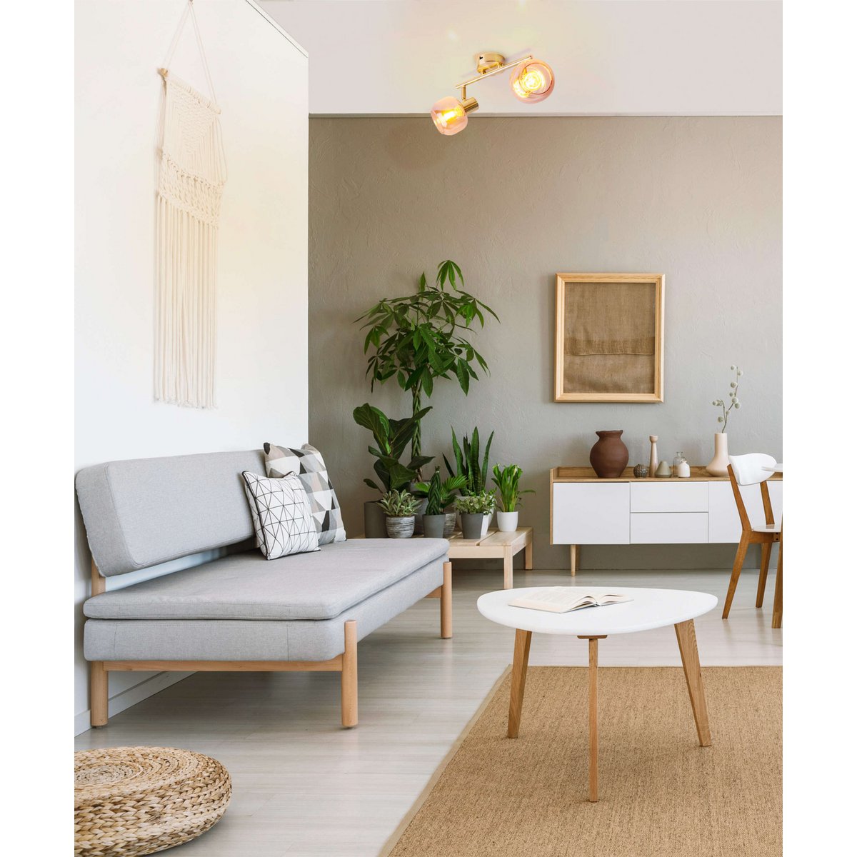 2er Spot/Deckenleuchte "LIBBY", klassische Deckenlampe aus messingfarbenem Metall und getöntem Glas in Amber, mit E14-Fassung, für Esszimmer, Wohnzimmer, Diele oder Büro, 40 cm lang