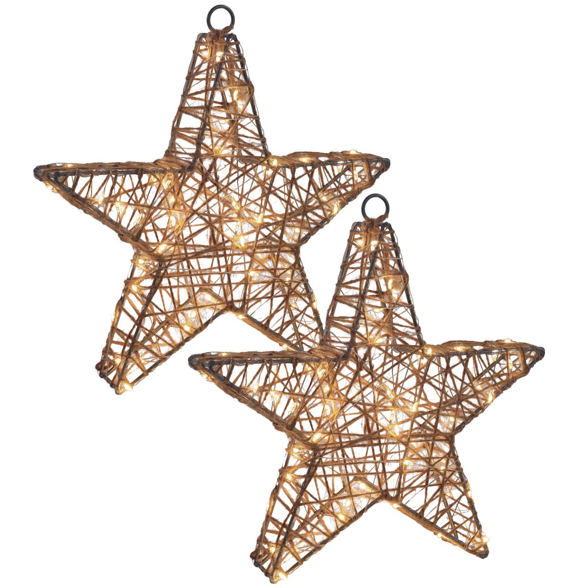 2er-Set LED-Weihnachtsdeko "Metallstern" Ø 25 cm - Weihnachtsdeko aus Metall und Textil in natur, mit fest verbauten LEDs