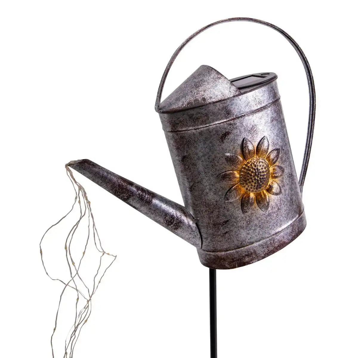 LED-Solar Erdspieß (Gießkanne) h: 110cm verzinkt , für Außen, Erdspieß aus Metall und Kunststoff in Silber, mit integrierter LED