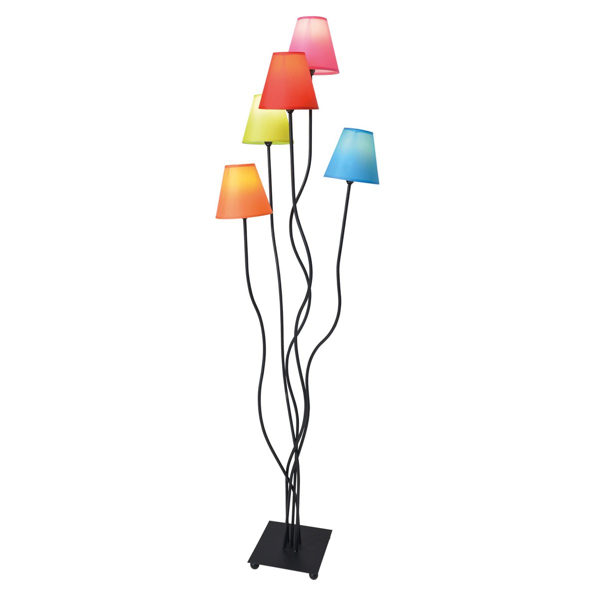 Stehleuchte 5-flammig "COLORI", Stehlampe mit bunten Textilschirmen, mit E14-Fassung, für Esszimmer, Wohnzimmer, Diele oder Büro, 156 cm hoch