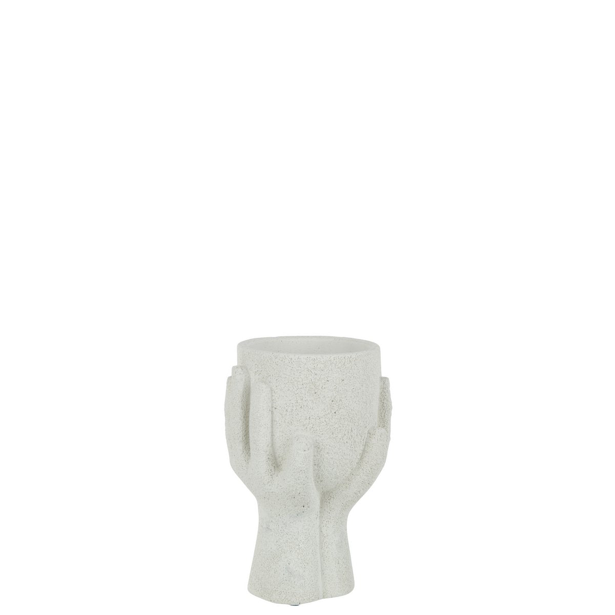 J -Linie Blumenpot -Hände - Zement - Weiß - klein - Ø 11 cm