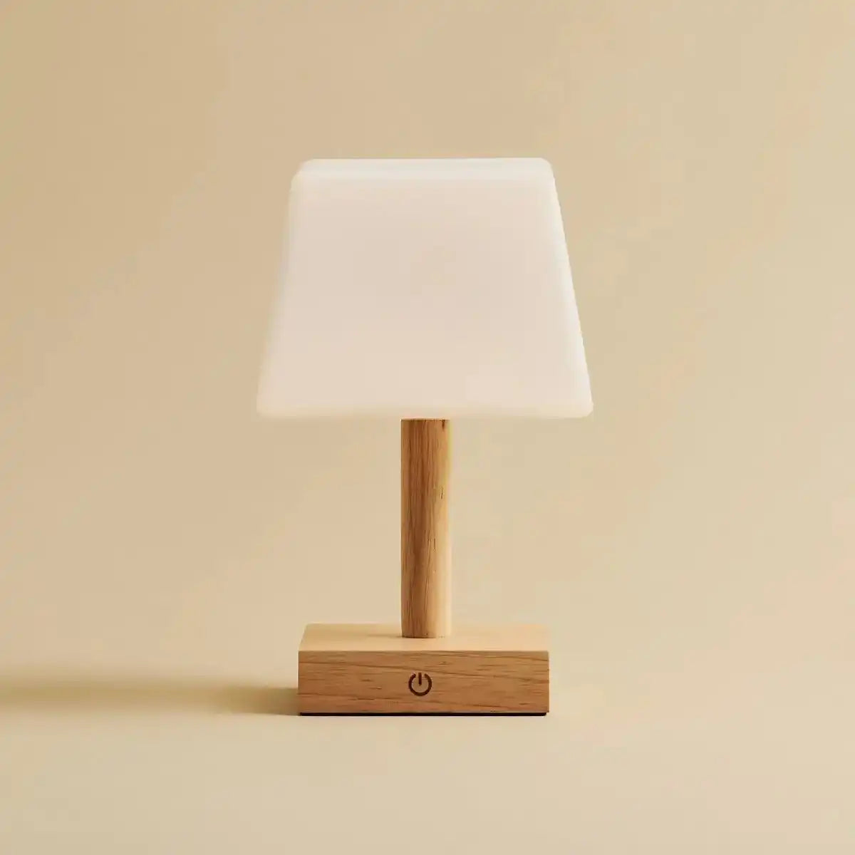 Tommy hellbraune Holztischlampe mit Glas - wiederaufladbare, dimmbare Lampe, kabelloser Beleuchtung