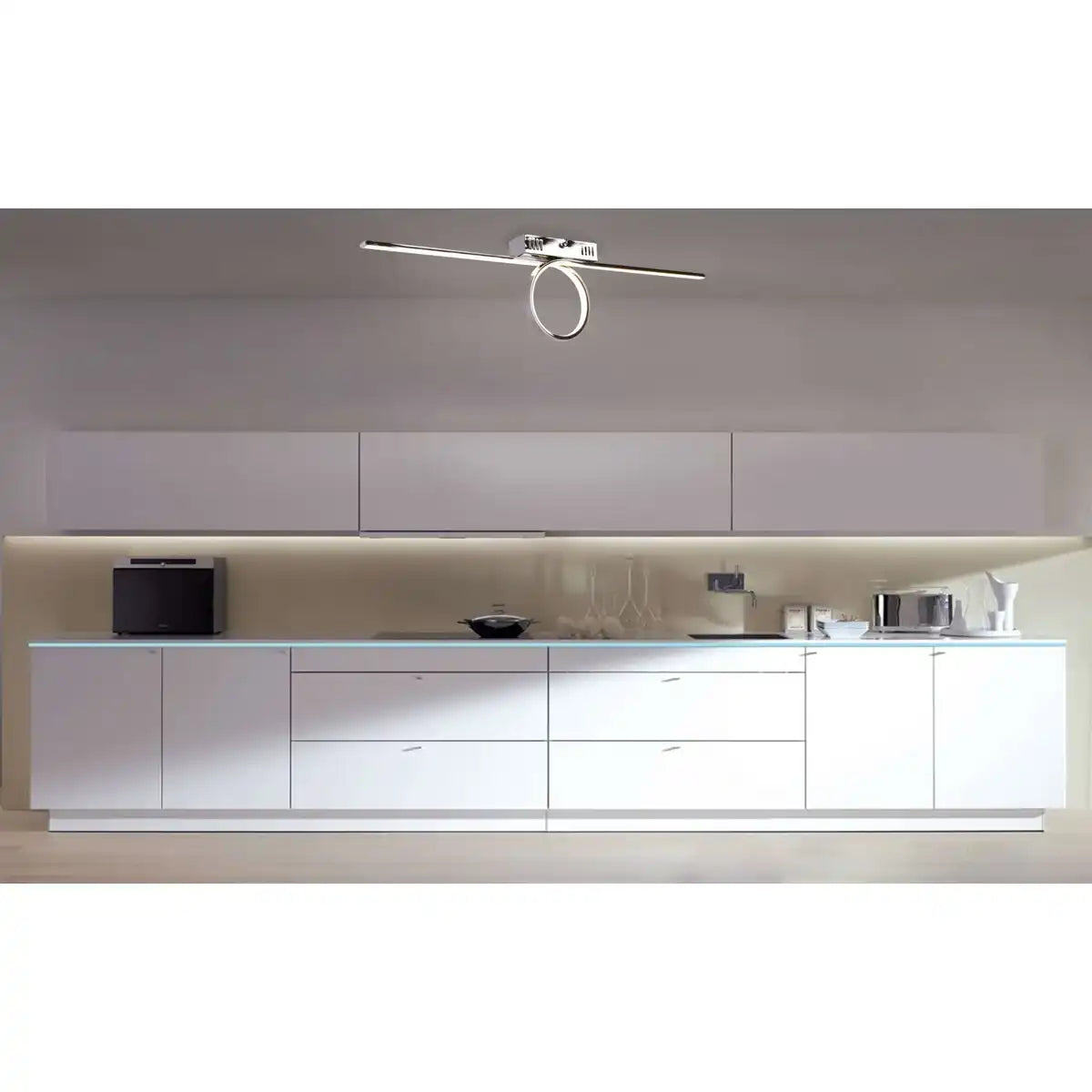 LED Deckenleuchte "LOOP" 75 cm lang, aus chromfarbenem Metall und Kunststoff