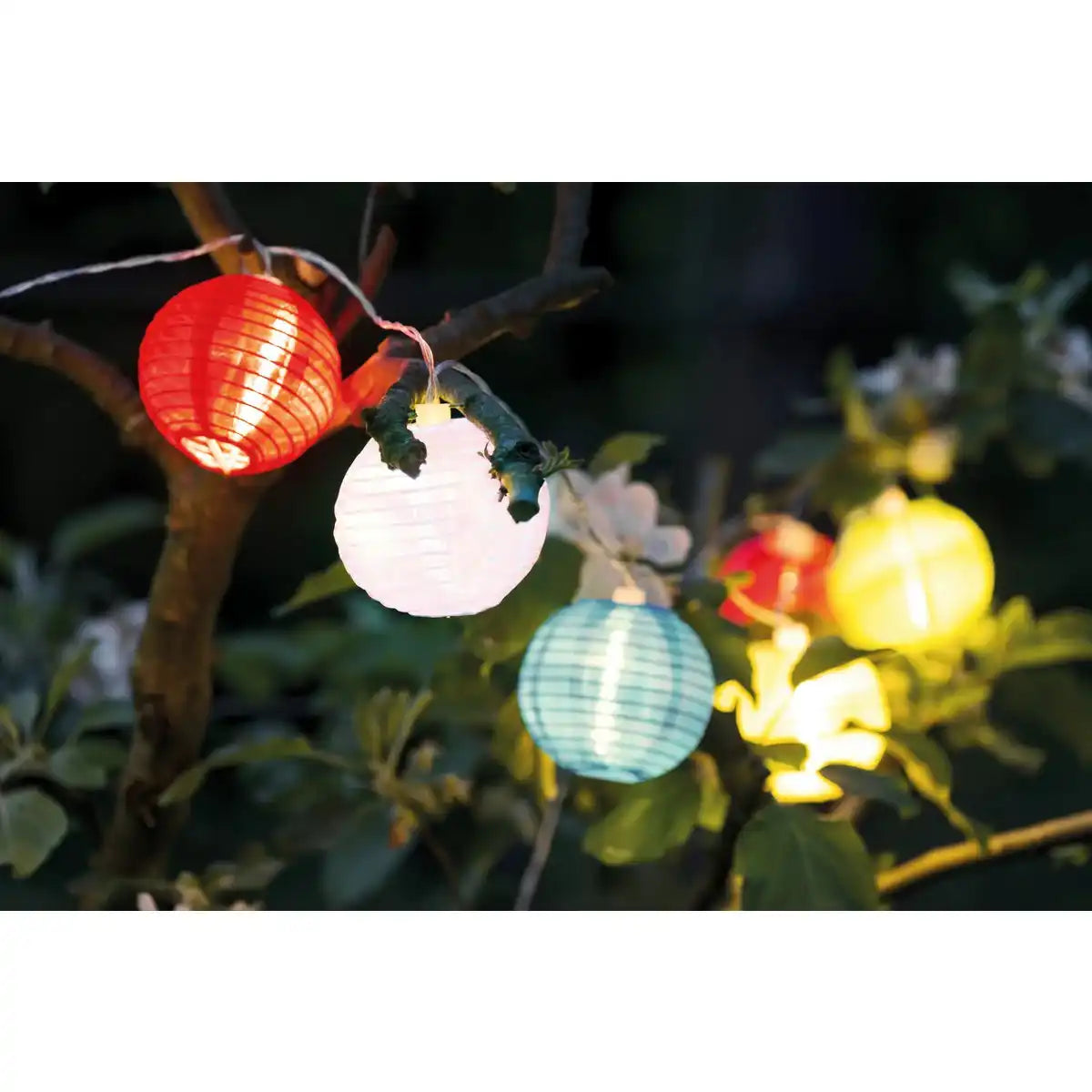 LED Textil-10er-Solar-Lichterkette bunt , für Außen, Lichterkette - Metall und Kunststoff und Textil , bunt, mit integrierter LED