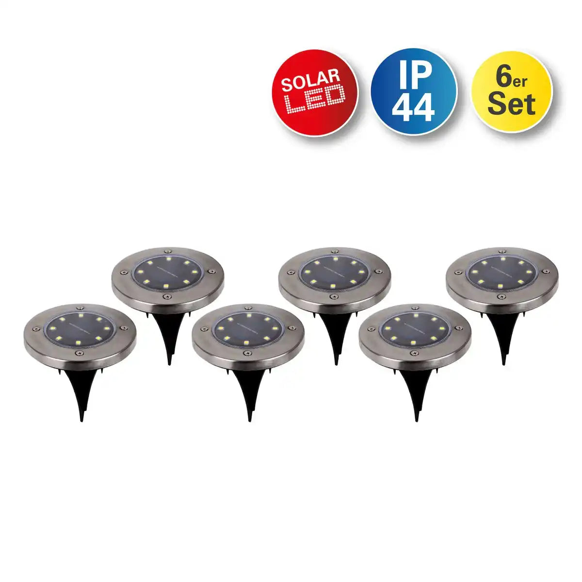 6er-Set LED Solar-Boden-Erdspieß "KIAN" , für Außen, Erdspieß aus Metall und Kunststoff in Stahl-blank, mit integrierter LED