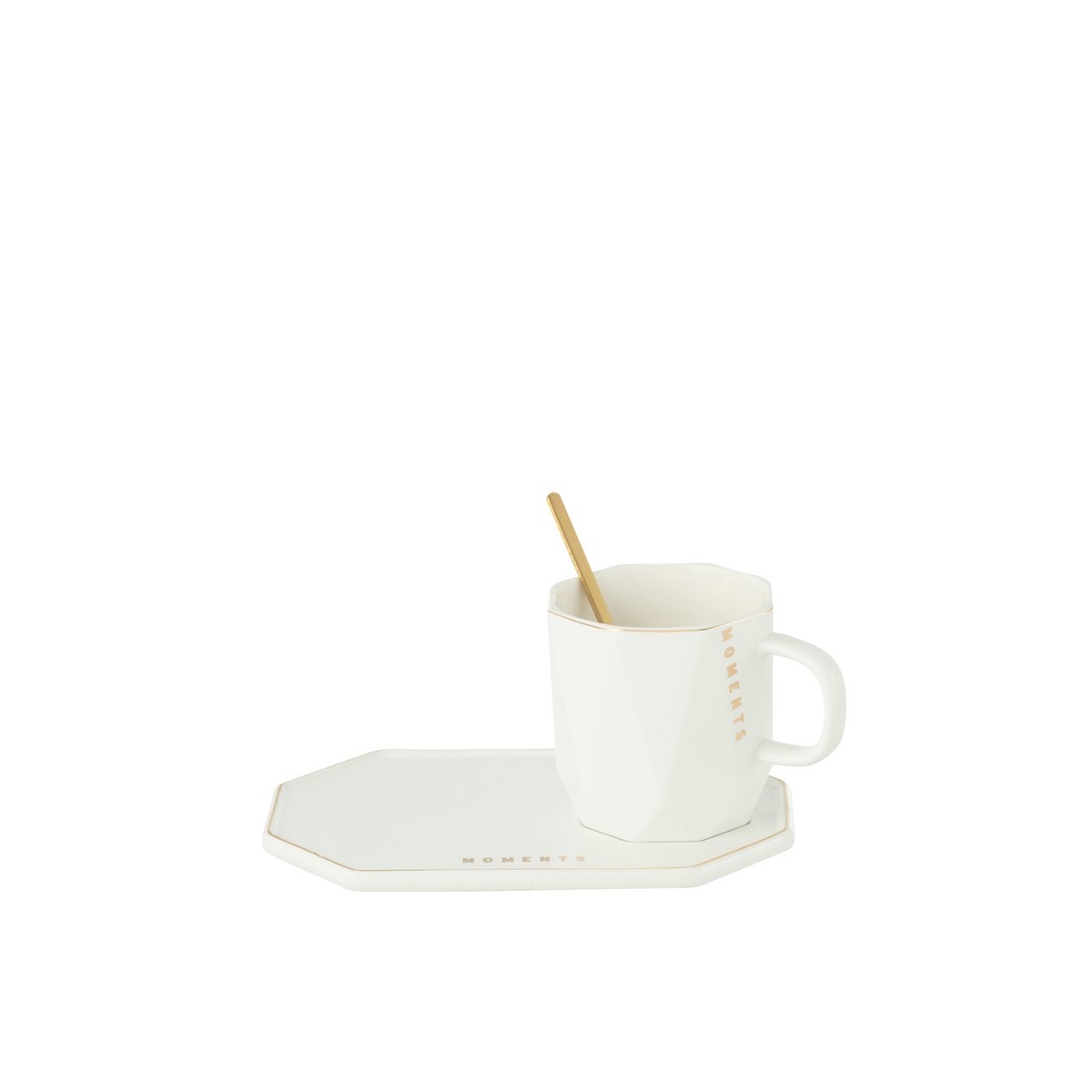 J-Line Tasse + Teller + Löffel Moments Keramik Weiß