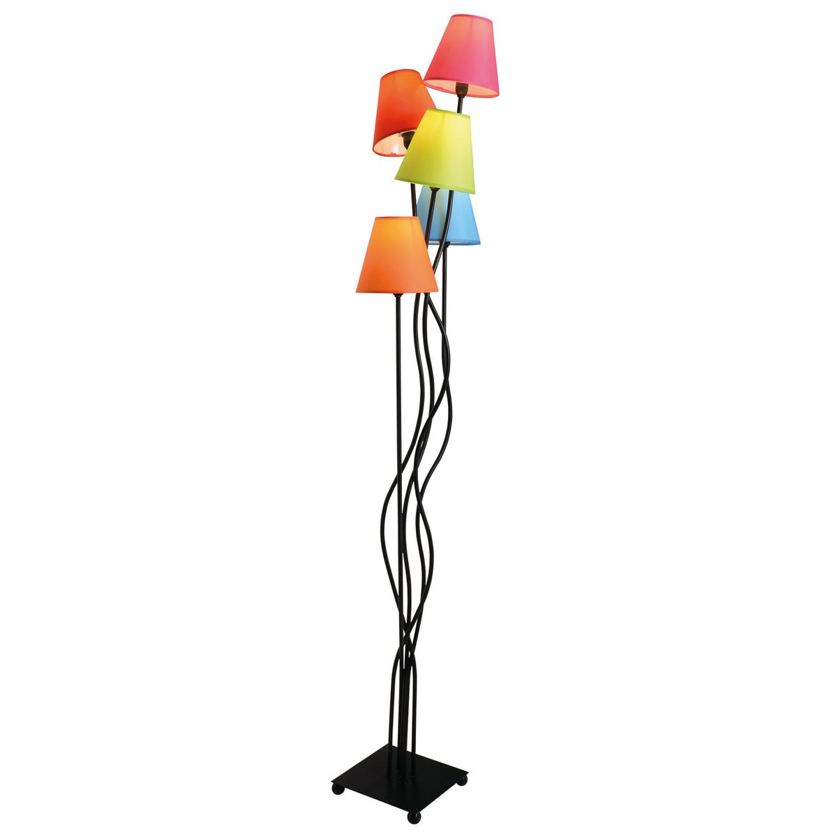 Stehleuchte 5-flammig "COLORI", Stehlampe mit bunten Textilschirmen, mit E14-Fassung, für Esszimmer, Wohnzimmer, Diele oder Büro, 156 cm hoch