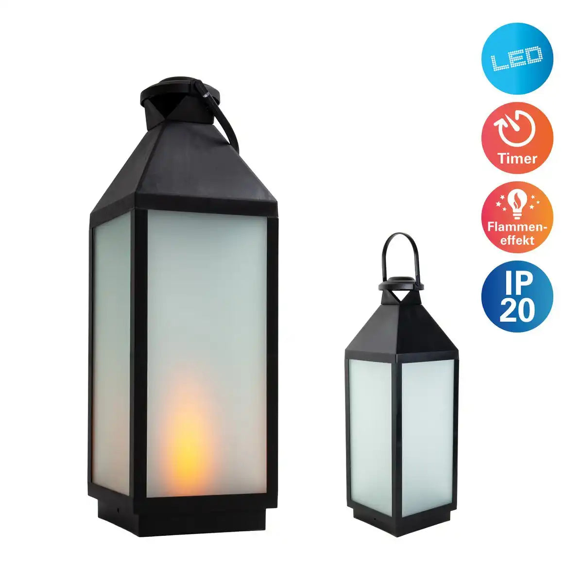 LED Dekoleuchte Laterne "DORIS" aus Kunststoff und Glas in Schwarz, integrierte LED, für Innen
