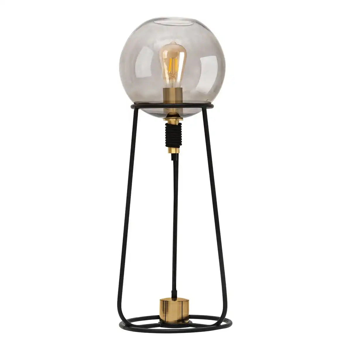 Tischleuchte "STELO" , moderne Tischlampe aus schwarzem Metall und Rauchglas, E27-Fassung, 71 cm hoch, für Esszimmer, Wohnzimmer, Diele oder Büro,