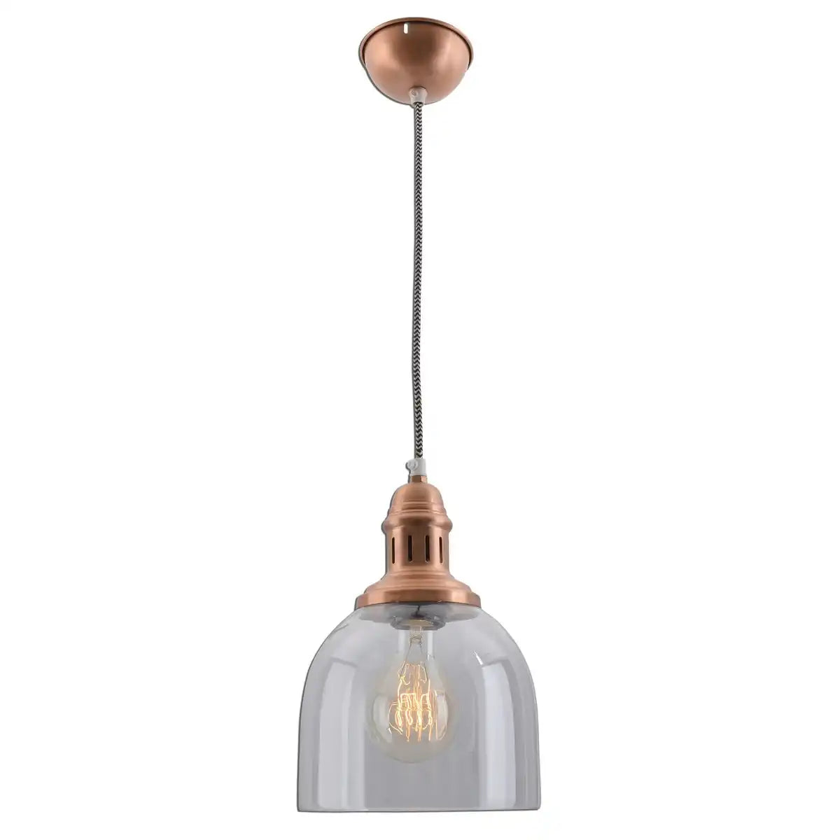 Glas-Pendelleuchte "MUMBAI", Retro Classic aus Metall und Glas in Kupfer, E27