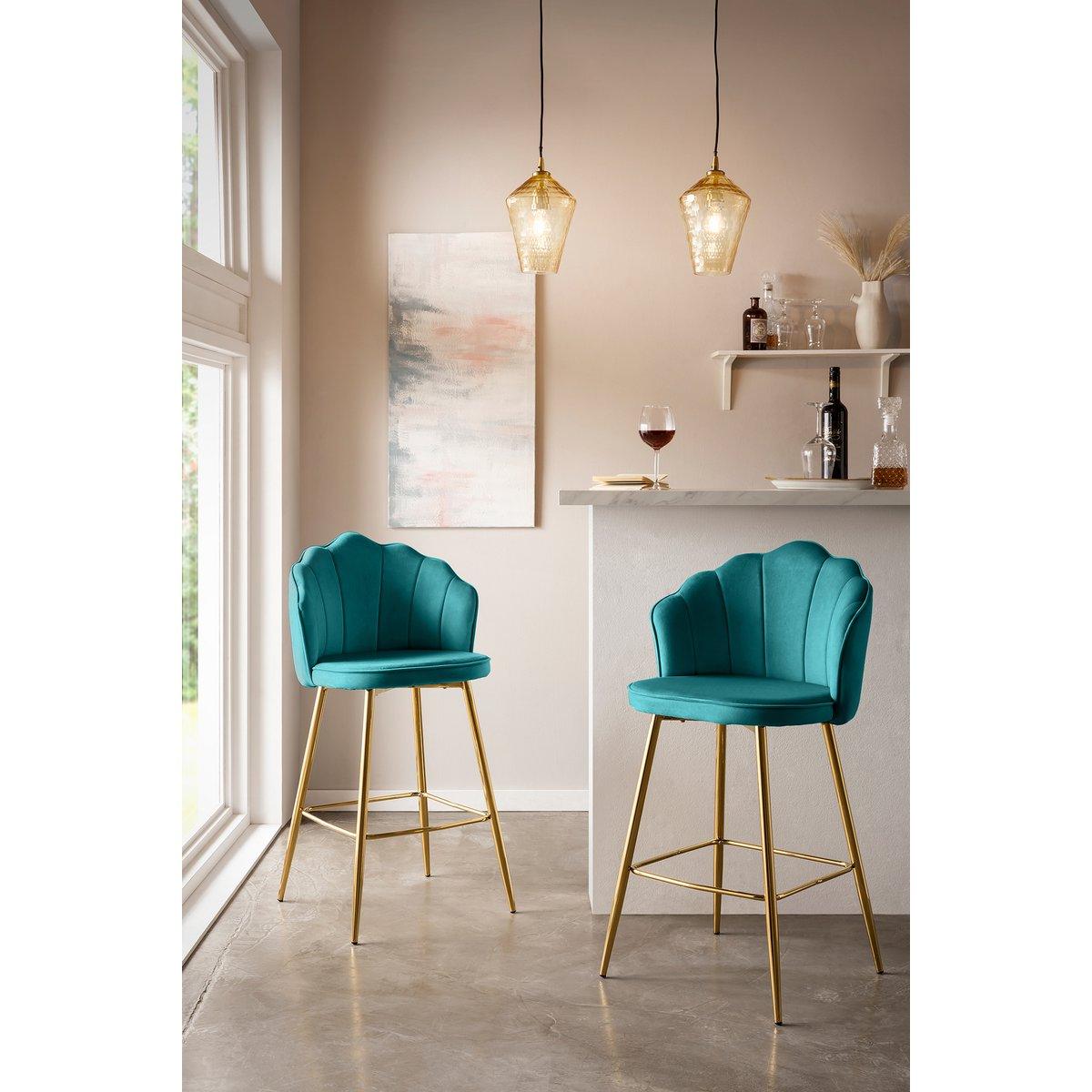 Barhocker Muscheldesign 2er Set aus Samt Grün