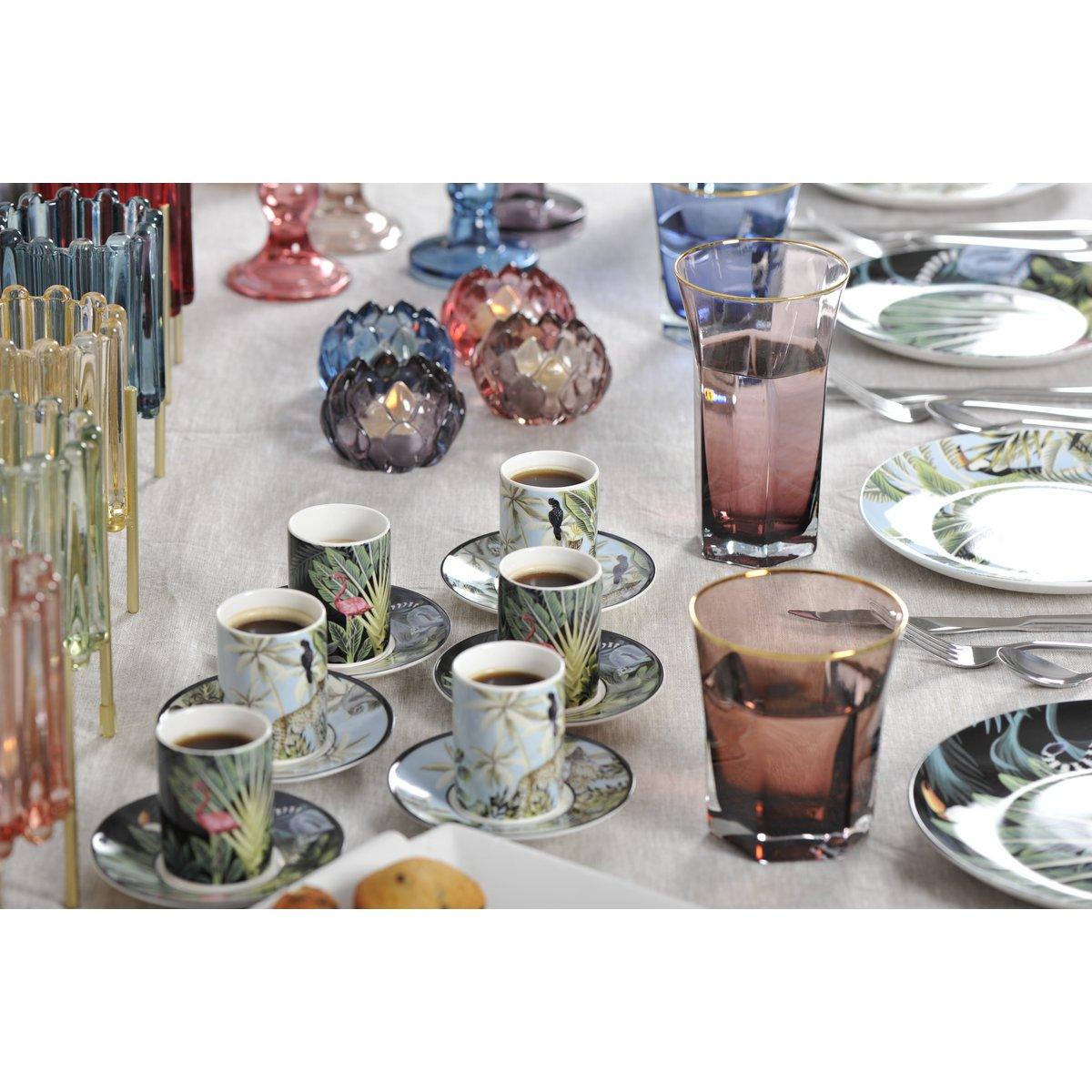 LILA NIEDRIGE BECHER MIT GOLDRAND - 6ER-SET