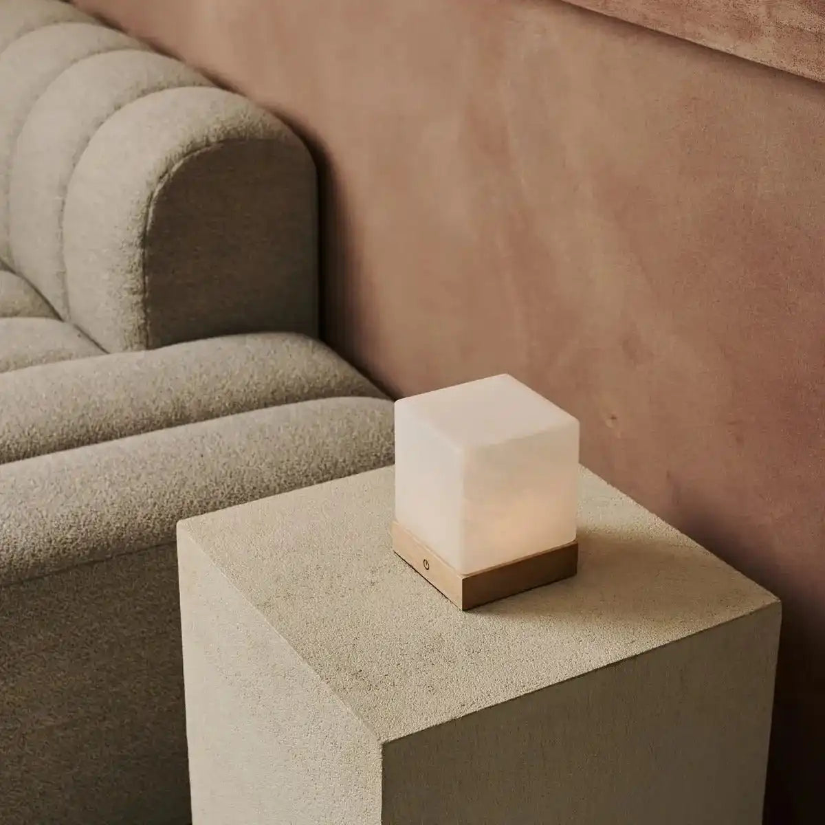 Yce hellbraune schnurlose Holzlampe mit gefrorenem Glas-wiederaufladbar, dimmbar, 100-Stunden-Batterie