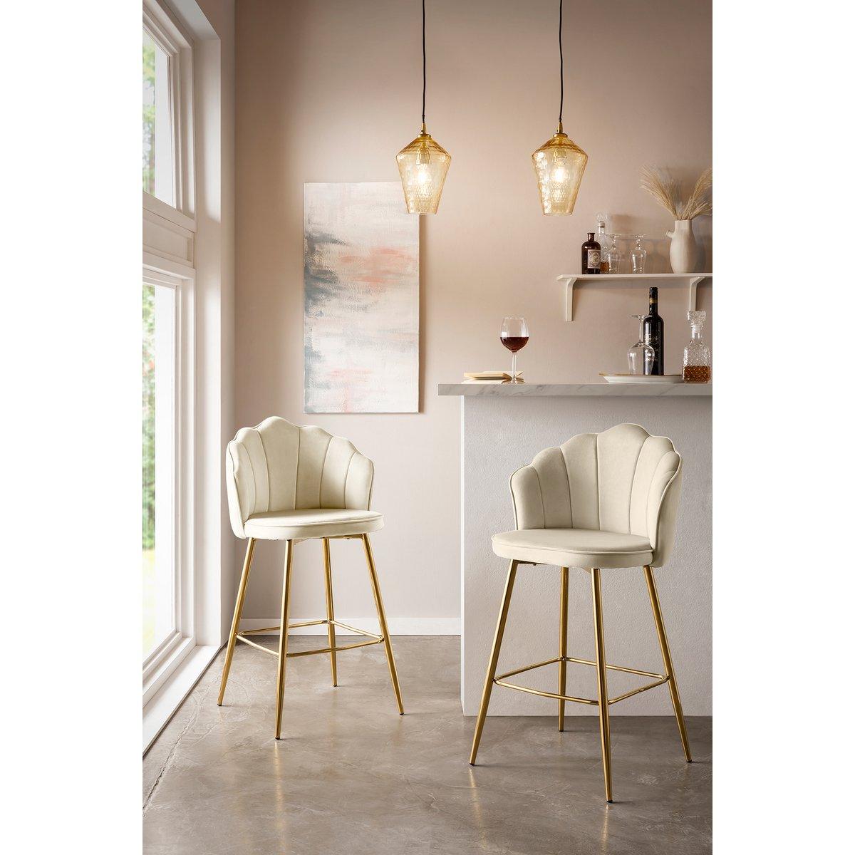 Barhocker Muscheldesign 2er Set aus Samt Beige