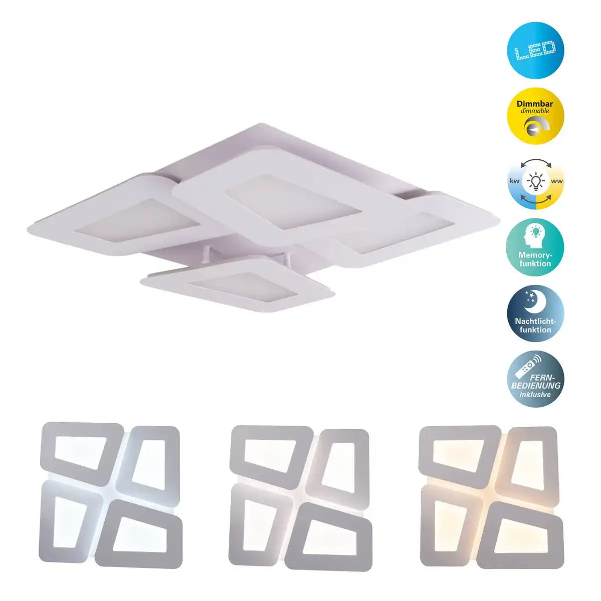 LED Deckenleuchte "SIMEN" 48 x 48 cm, Metall und Kunststoff, weiß, integrierte LEDs, warmweiß