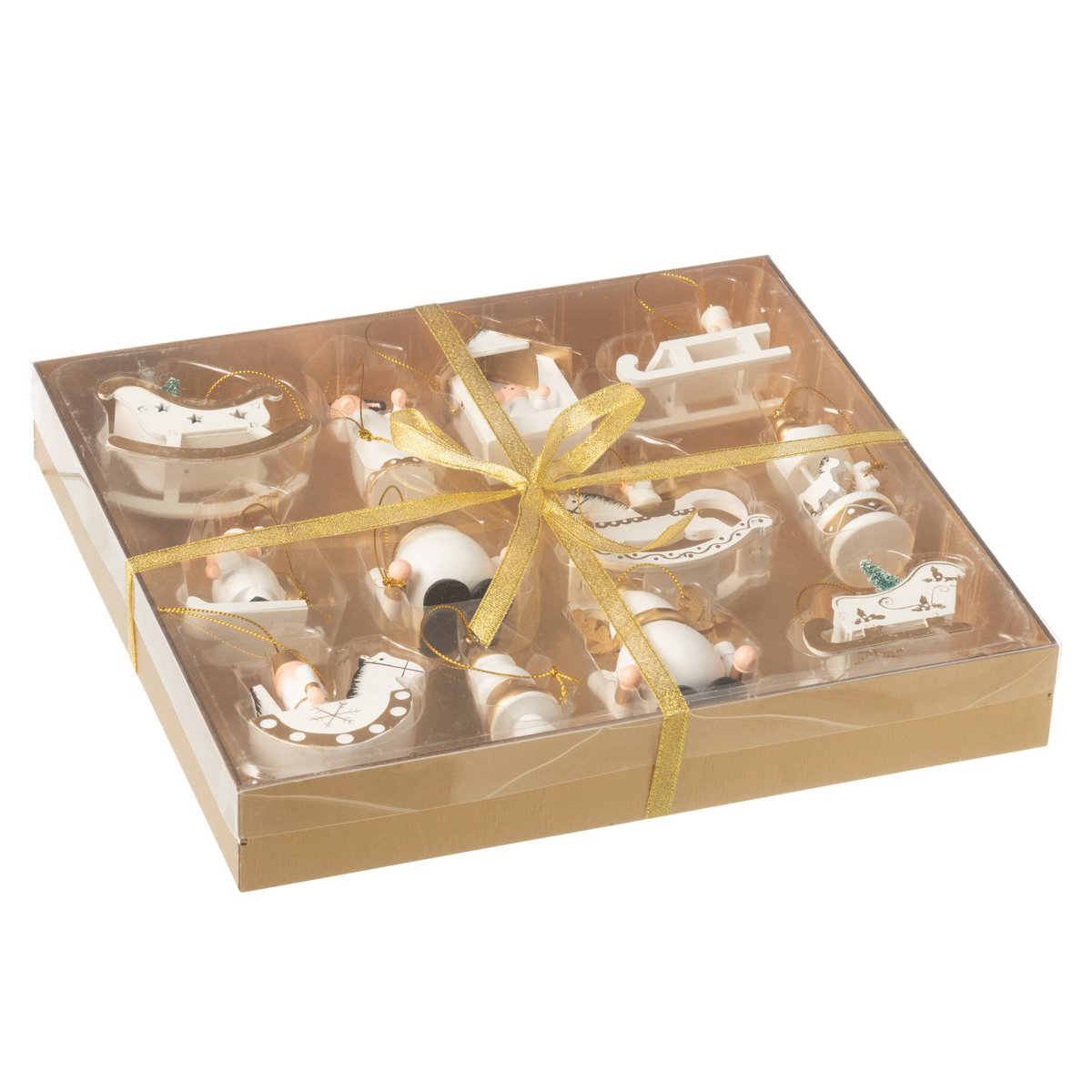 J-Line Box mit 12 Anhängern Holz Weiß/Gold