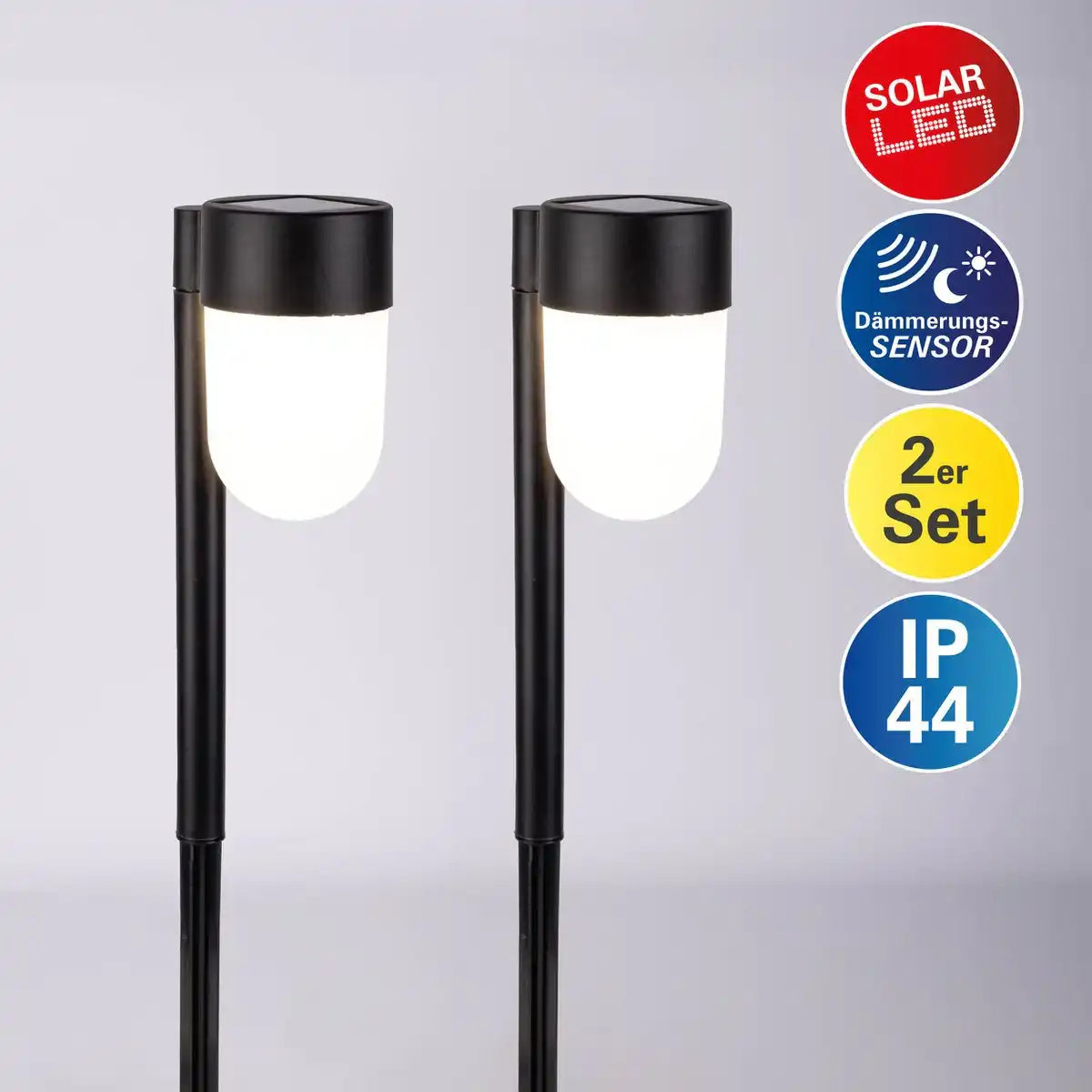 2er-Set LED Solarspieß "SINA" 47,2 cm hoch, Kunststoff in Schwarz und Weiß, integrierte Led, warmweiß