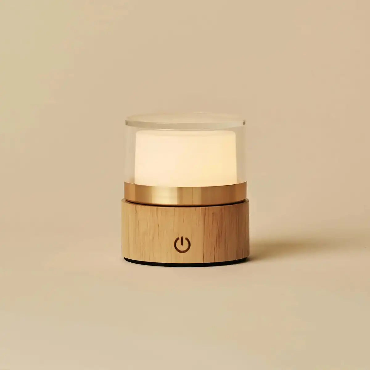 Leo hellbrauner kompakter wiederaufladbarer Lampe - Holz, dimmbares Licht