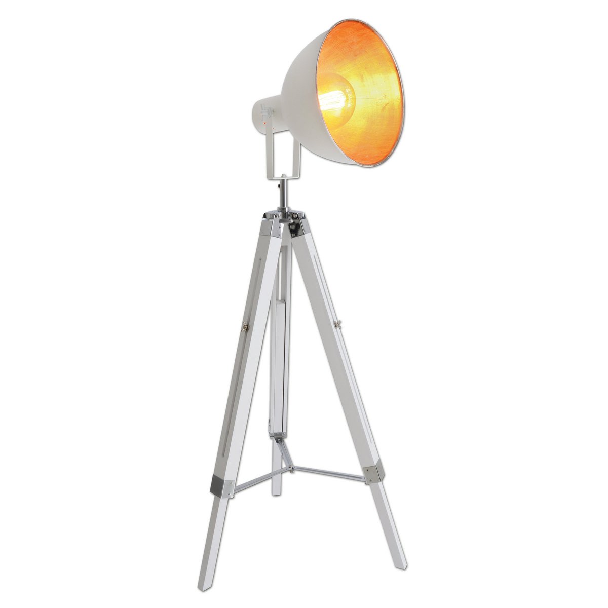 Stehleuchte Dreibein ""CHRISTIE"" aus Metall und weiß lackiertem Hol, E27, 90-130cm hoch