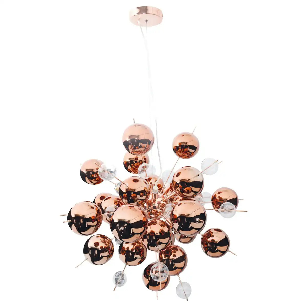 Pendelleuchte "EXPLOSION" Kupfer aus Metall und Glas, G9 Fassungen, Hängelampe für Esszimmer, Wohnzimmer, Diele oder Büro, Øca. 65 cm