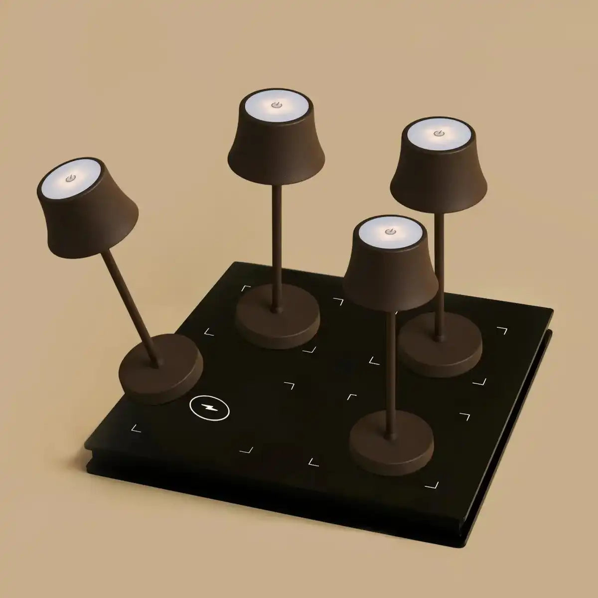 Combi Set Professional-4 x de pijp Mini Mocha Brown wiederaufladbare Tischlampen & 1 x Amstel Wireless Ladestation mit Qi-Technologie