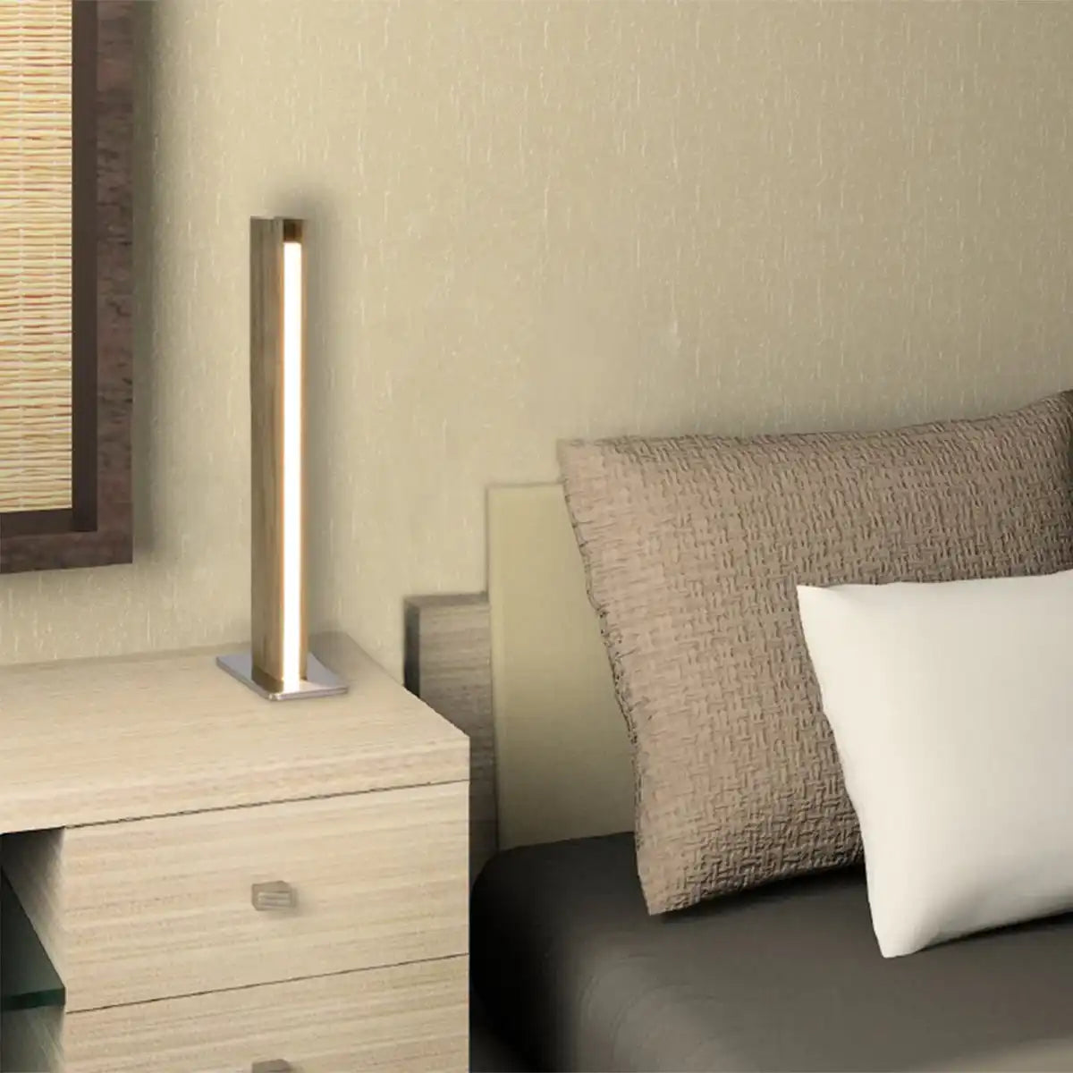 LED Tischleuchte "STRAIGHT" 51 cm hoch, aus Metall, Kunststoff und Eschenholz, mit fest verbauten LEDs, warmweiß (770lm, 3000K), dimmbar