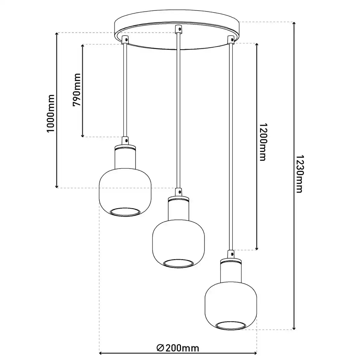 3er Deckenleuchte "FUMOSO", Pendellampe aus Metall und Glas in Schwarz,, mit E14-Fassung, für Esszimmer, Wohnzimmer, Diele oder Büro, Hängelampe Gesamthöhe 123 cm.
