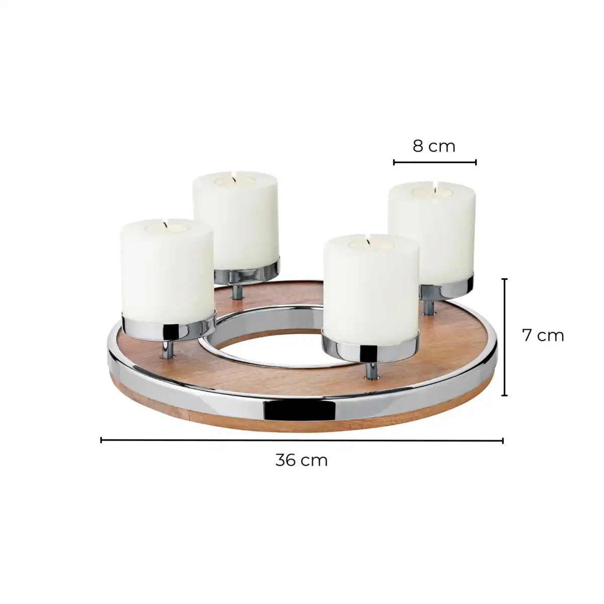 Adventskranz Jale (Ø 36 cm), Mangoholz mit Edelstahlrand - HomeDesign Knaus