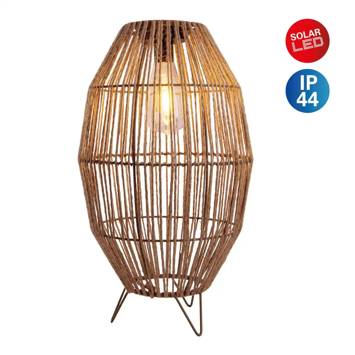LED Solarleuchte "Korbinian" für Garten und Terrasse, Außendeko aus Metall, Kunststoff und Jute in natur, fest verbaute LEDs, Solar Lampe für den Garten 34 x 19,58 cm