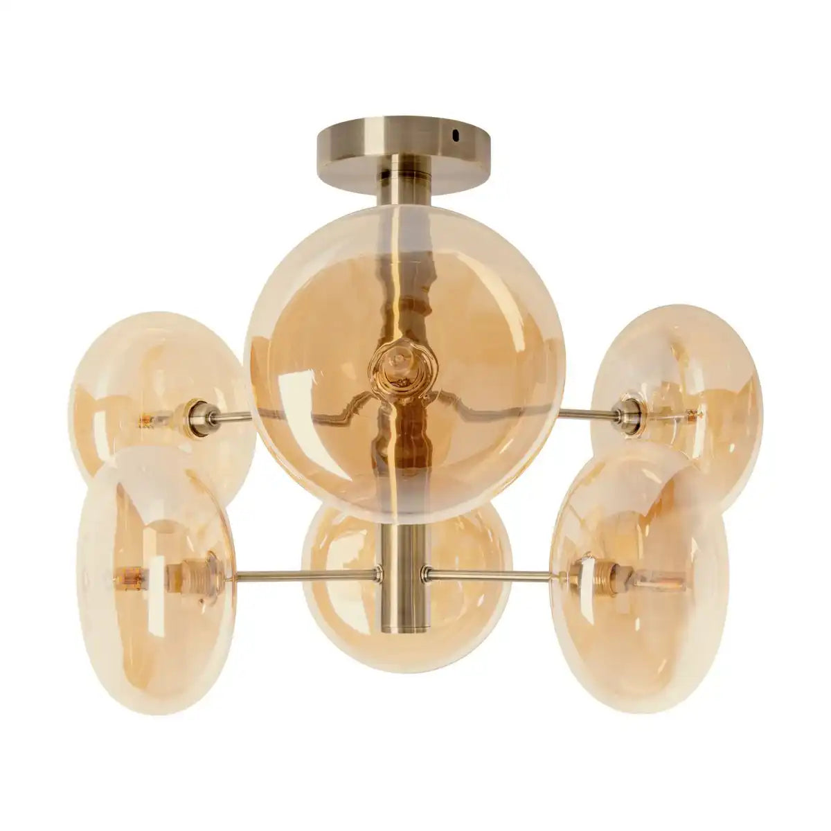 Deckenleuchte "ORION" Ø ca. 53 cm amber, aus messingfarbenem Metall und Glas in amber, G9-Sockel, Beleuchtung für Wohnzimmer, Esszimmer oder Büro.