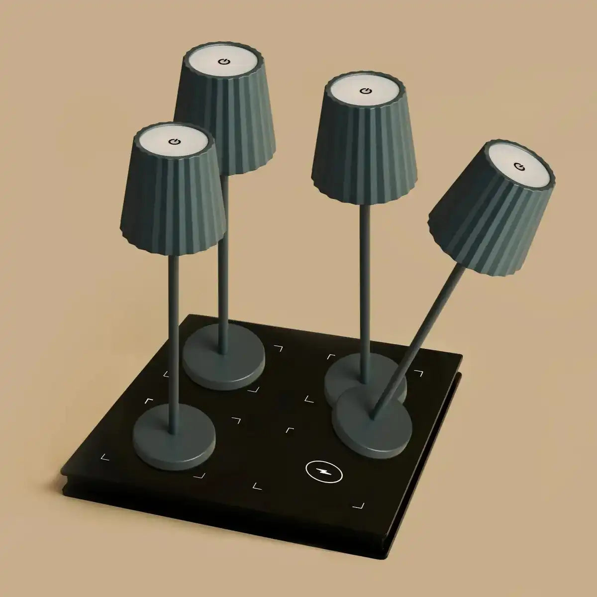 Combi-Set Professional-4 x Maya Stone Grey wiederaufladbare Tischlampen & 1 x Amstel Wireless Ladestation mit Qi-Technologie