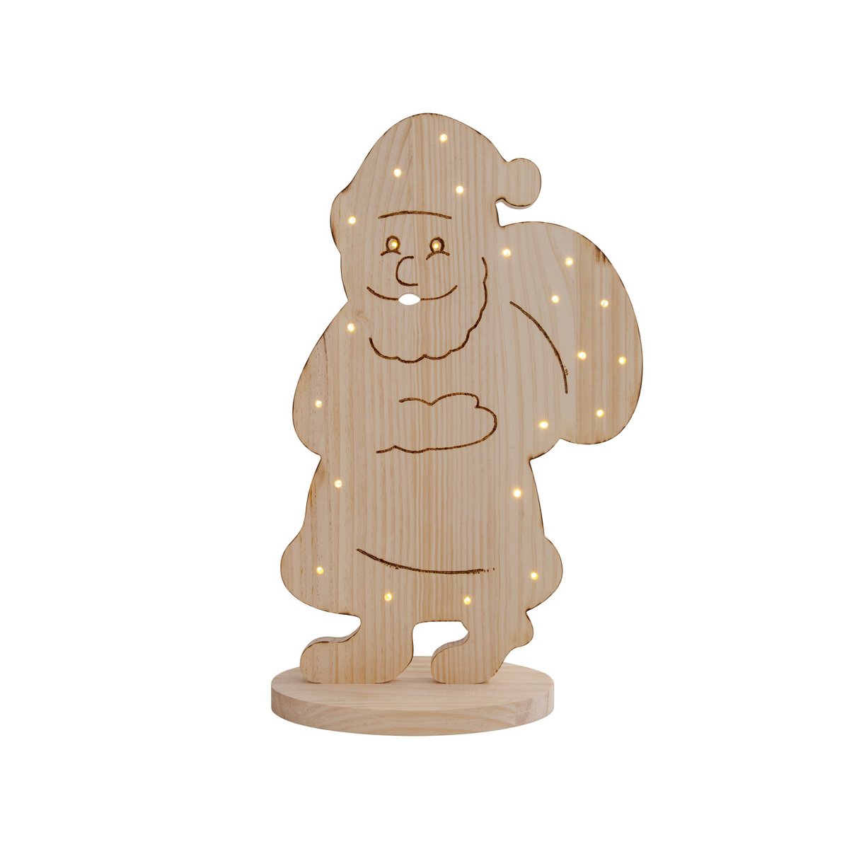 LED-Holz-Dekoleuchte "SANTA" klein, Weihnachtsdeko aus Holz in Natur, mit fest verbauten LEDs, für den Außenbereich