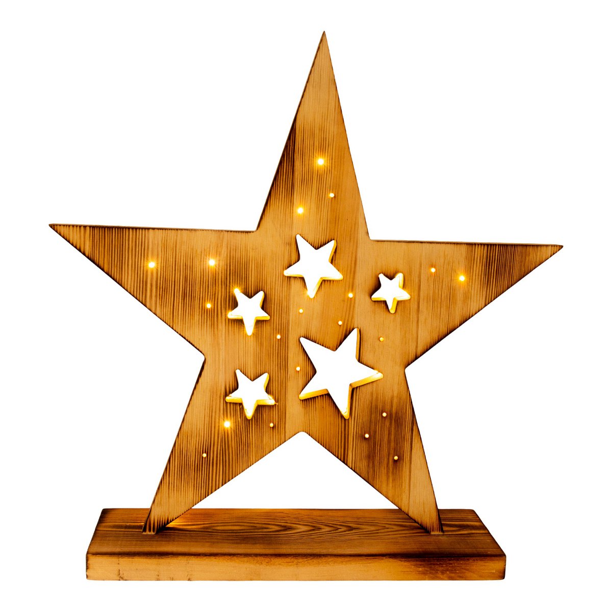 LED-Holzstern 49 cm hoch, Weihnachtsdeko aus Holz in natur, mit fest verbauten LEDs