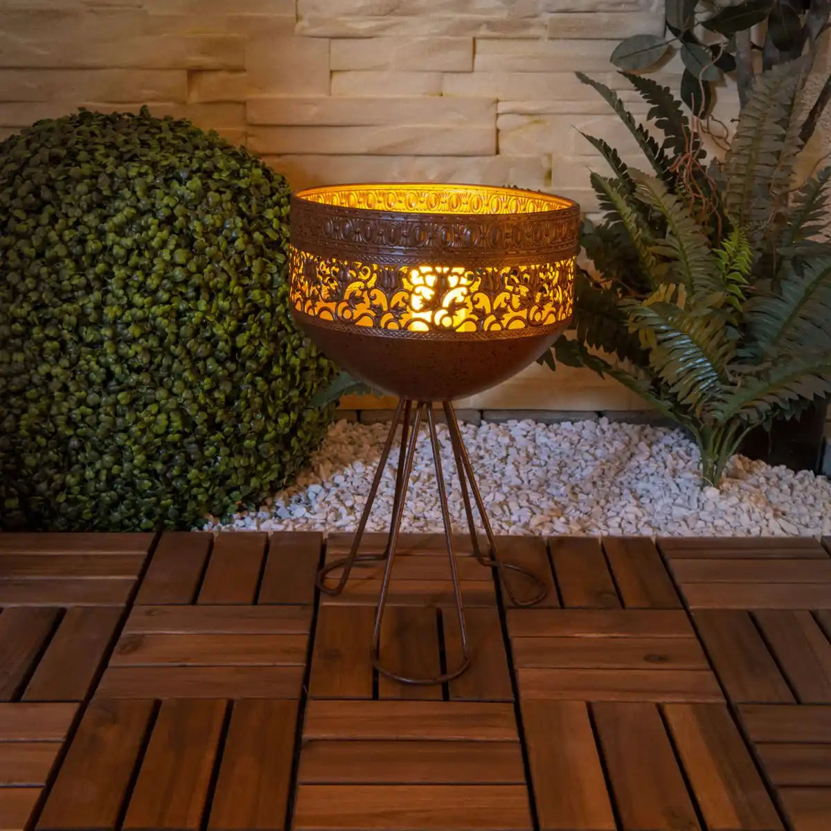 LED Deko-Solarleuchte mit Standfuß, 34,5 cm hoch für Außen, aus rostfarbenem Metall und Kunststoff, fest verbaute LEDs