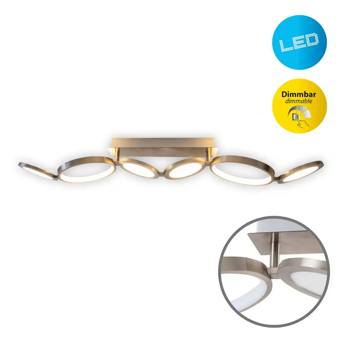 LED Deckenleuchte "STELARI" Länge 100 cm aus Metall in stahl-blank und weißem Kunststoff, mit fest verbauten LEDs, Deckenlampe für Wohnräume oder Büro