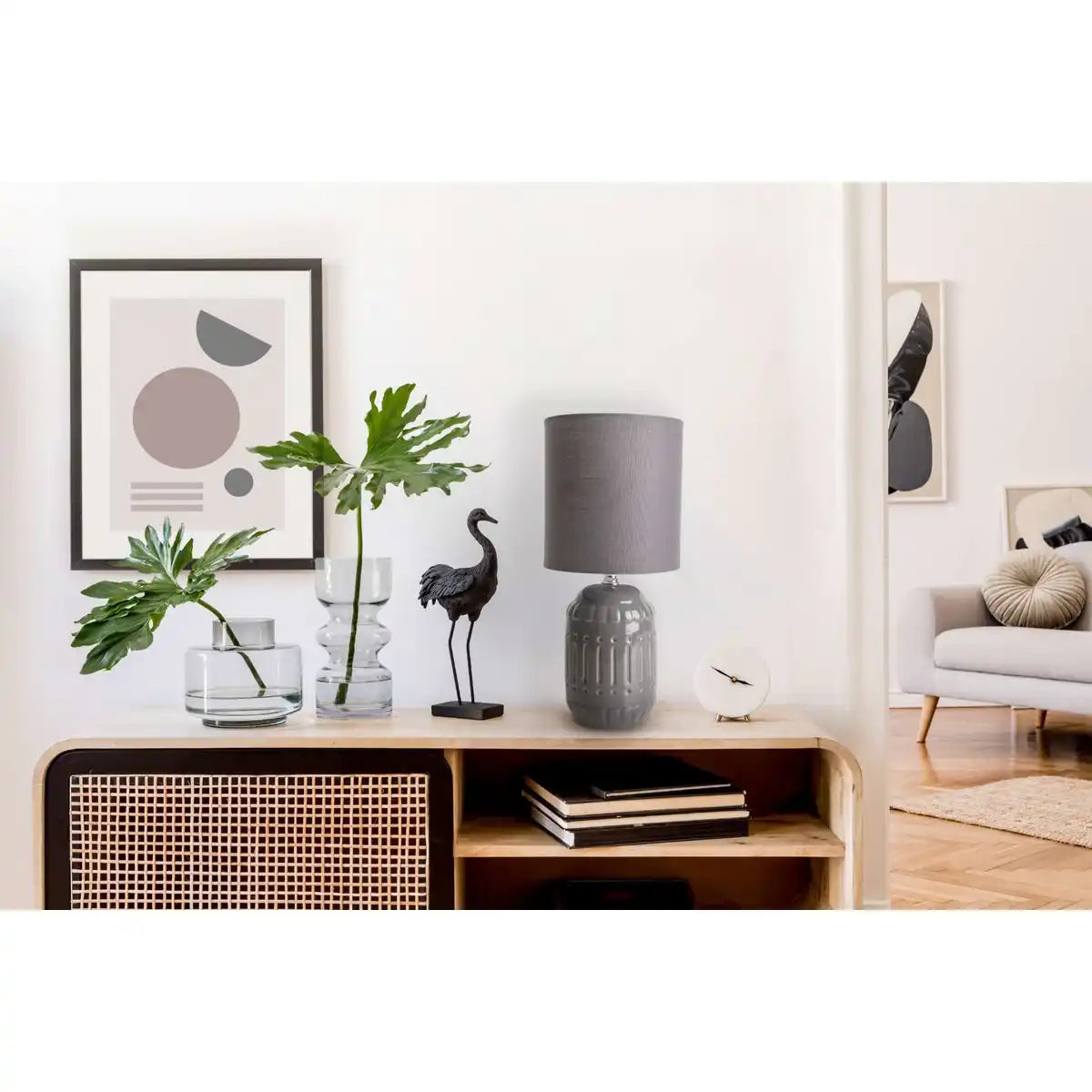 Keramik Tischleuchte "ERIDA", Tischlampe aus Keramik in Grau, mit E14-Fassung, für Esszimmer, Wohnzimmer, Diele oder Büro, Tischleuchten innen