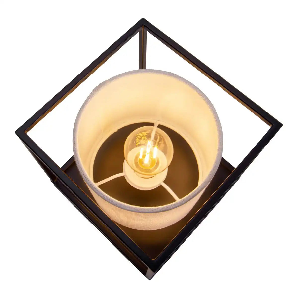 Tischleuchte "BETA" weiß aus Metall mit Stoffschirm in weiß, mit E14-Fassung, Lampe für Wohnzimmer, Esszimmer, Flur und Büro, 15 x 15 x 17 cm