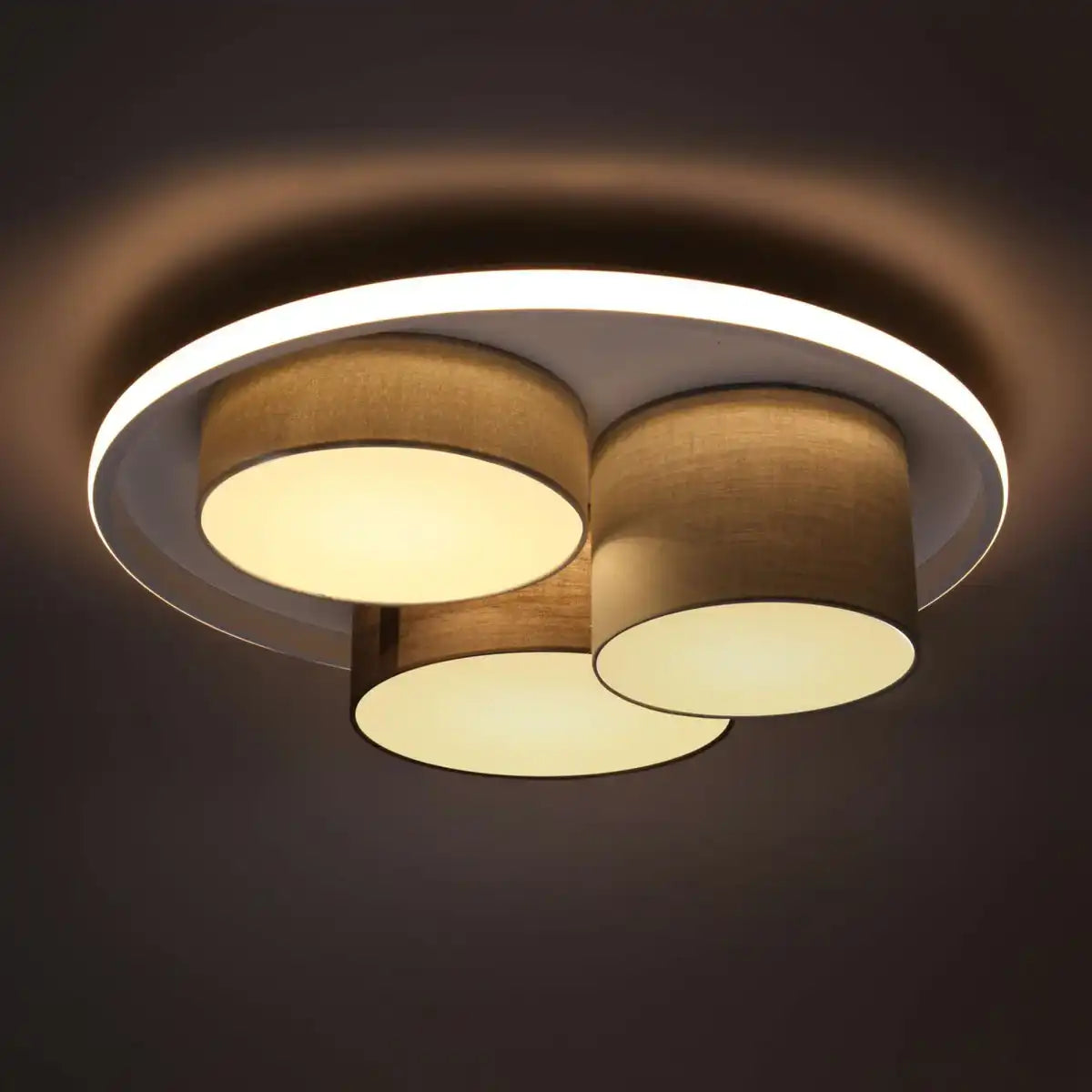 3er-LED Deckenleuchte "EPPAN" Ø 56cm, aus Metall, Kunststoff und Textil in Grau, integrierte LEDs, Beleuchtung für Wohnzimmer, Büro oder Eingangsbereich