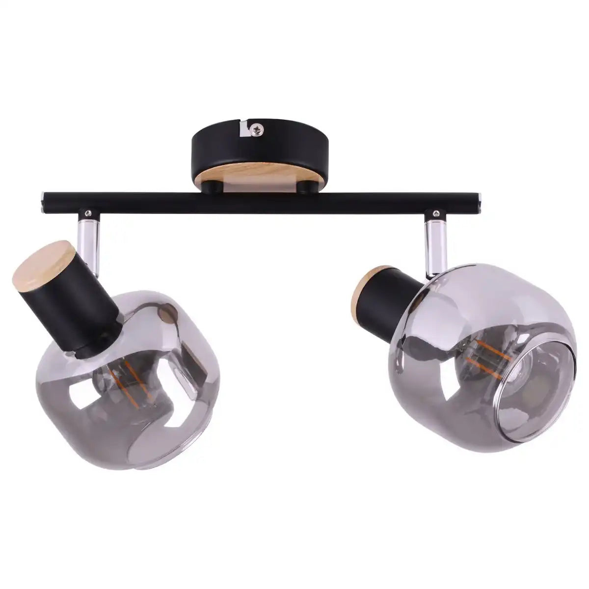 2er Spot Deckenleuchte "FUMOSO", Deckenlampe aus Metall und Rauchglas in Schwarz, und Natur, mit E14-Fassung, für Esszimmer, Wohnzimmer, Diele oder Büro, 40 x 20 cm