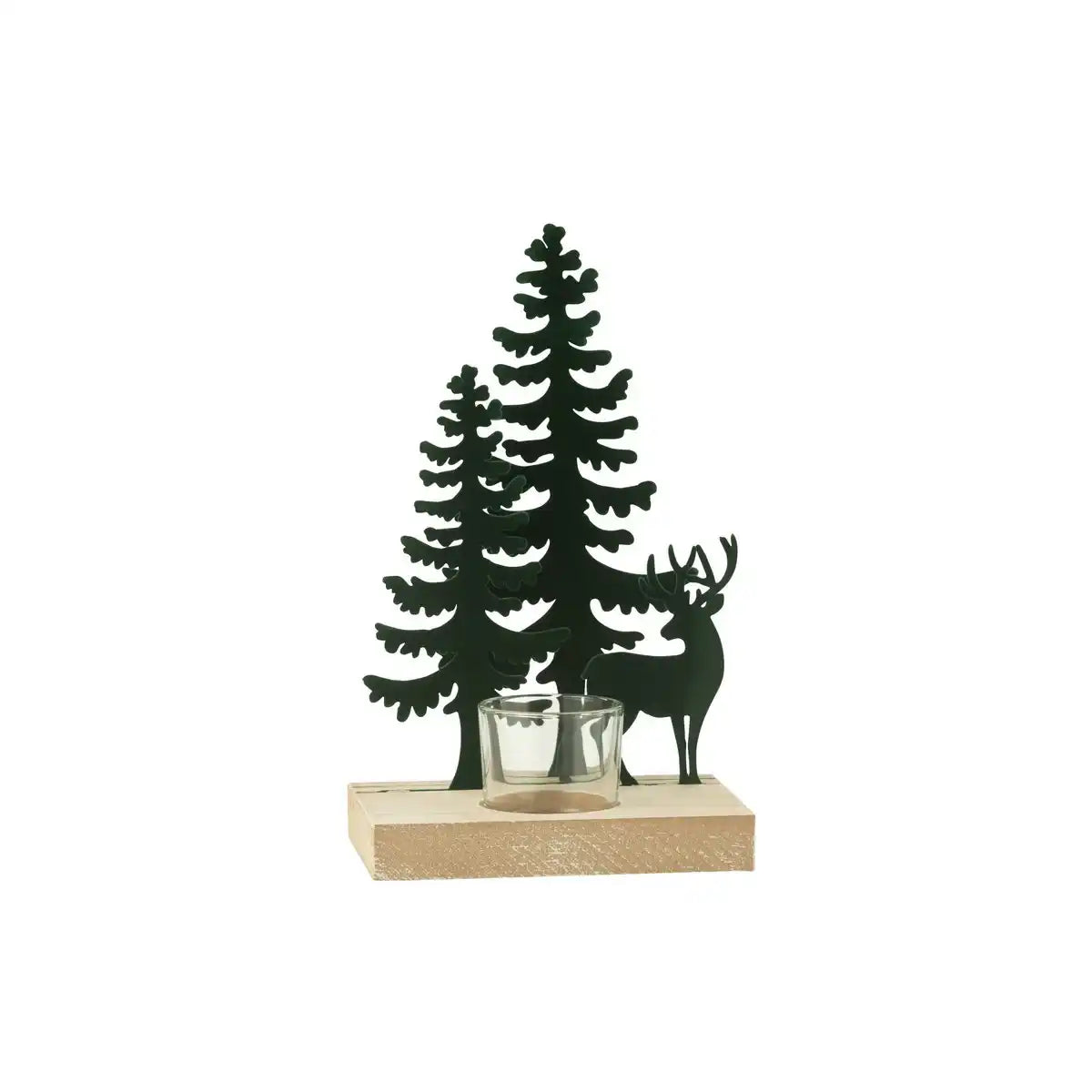 J-Line Teelichthalter 1 Stück Rentier/Bäume Metall/Holz Dunkelgrün