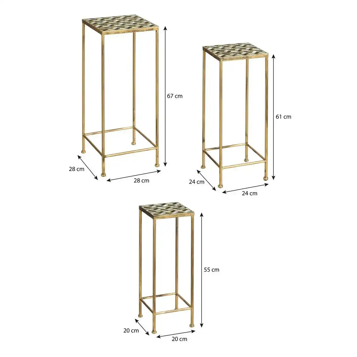 Alanza -Seitentisch außerhalb - Set von 3 - L28 x B28 x H67 cm - Metall - Grün - HomeDesign Knaus