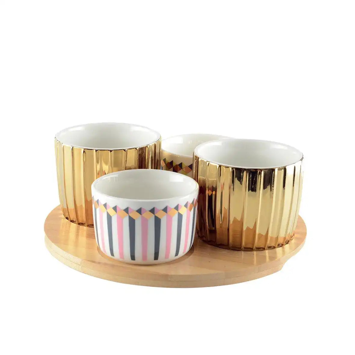 Aperitif Set 4 Tassen mit Holzschale - Illusion - HomeDesign Knaus