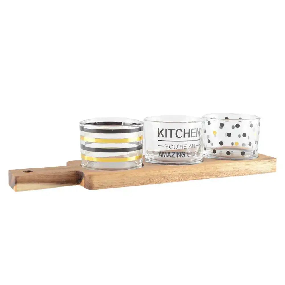 APERITIF-SET AUS 3 GLÄSERN MIT HOLZTABLETT 29,5X8x6,1CM - HomeDesign Knaus