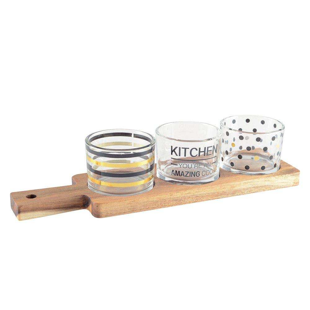 APERITIF-SET AUS 3 GLÄSERN MIT HOLZTABLETT 29,5X8x6,1CM - HomeDesign Knaus
