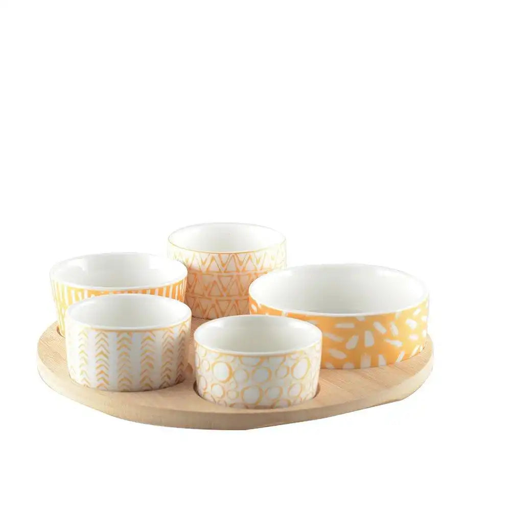 APERITIF-SET MIT 5 BECHERN AUF RUNDEM HOLZTABLETT - HomeDesign Knaus