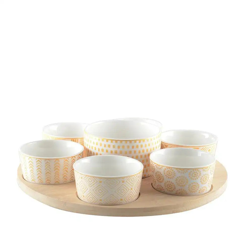 APERITIF-SET MIT 7 BECHERN AUF RUNDEM HOLZTABLETT - HomeDesign Knaus