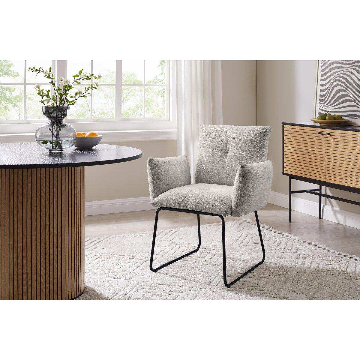 Armlehnstuhl Bouclé Stoff Hellgrau - HomeDesign Knaus