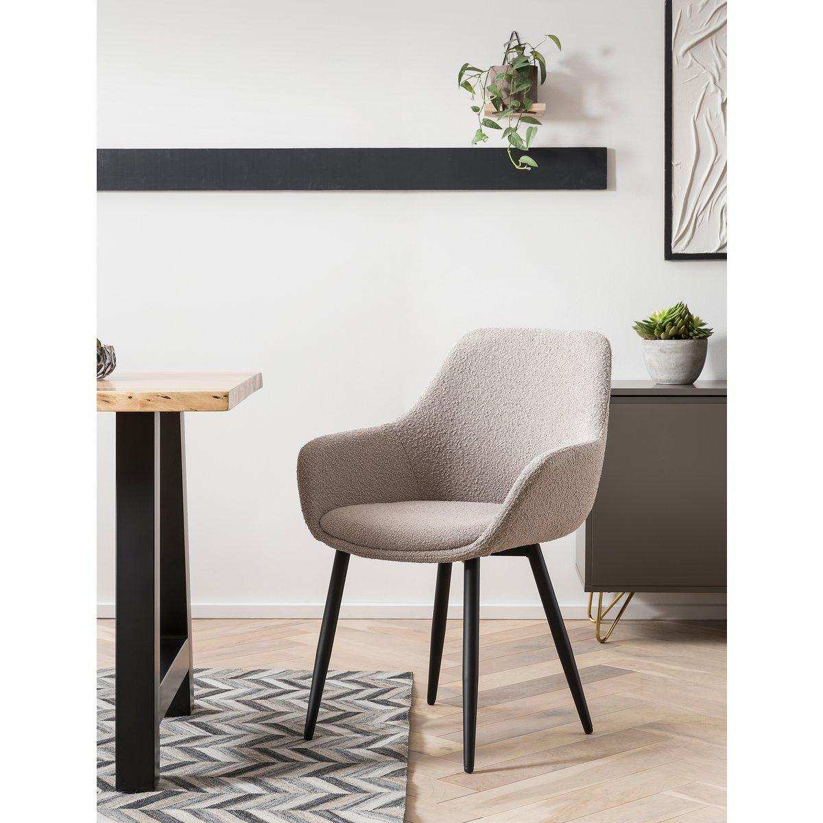 Armlehnstuhl Bouclé Stoff Taupe 2er Set - HomeDesign Knaus